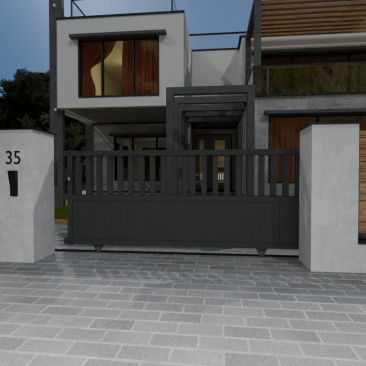 Portail Agate Aluminium Coulissant Standard Gris avec motorisation offerte TITAN SLIDE