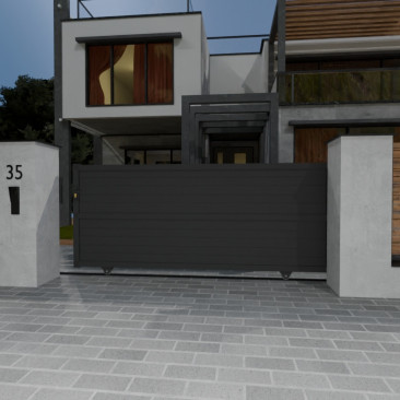 Portail Jaspe Aluminium Coulissant Standard Gris avec motorisation offerte TITAN SLIDE