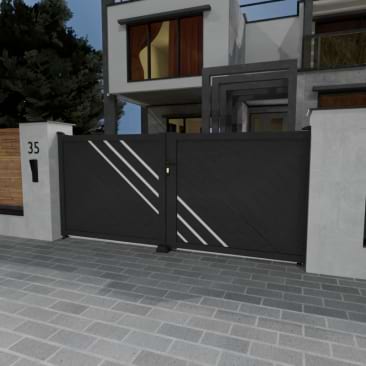 Portail Labradorite à Battant Standard Gris avec motorisation offerte ROC SWING