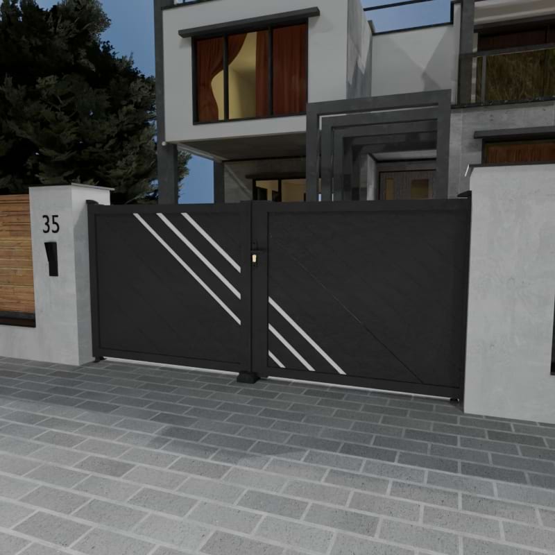 Portail Labradorite à Battant Standard Gris avec motorisation offerte ROC SWING