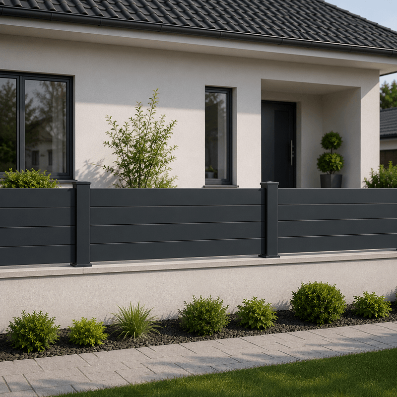 Kit de 2 à 8m, Clôture STARTER Aluminium Pleine Kit, Hauteur max 1100 mm, Gris ou Blanc