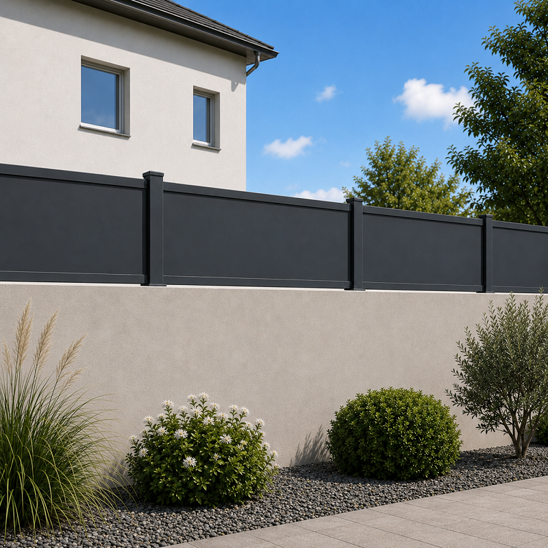 Kit de 2 à 50 m, Clôture Aluminium Pleine Kit, Hauteur max 1250 mm