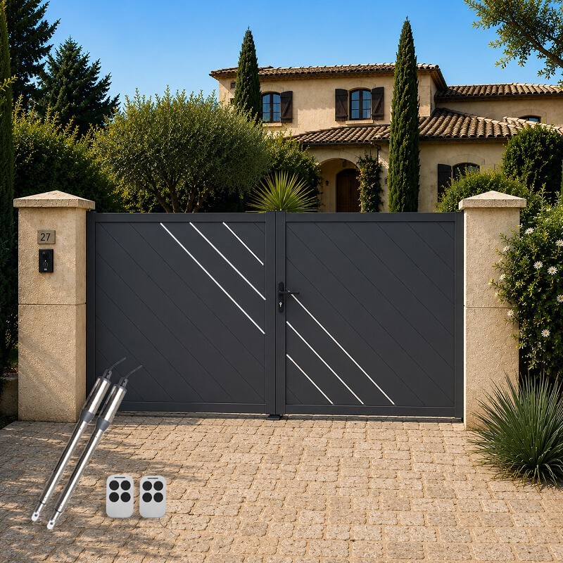 Portail Labradorite à Battant Standard Gris avec motorisation offerte ROC SWING