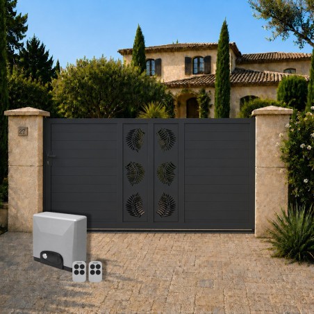 Portail Quartz Aluminium Coulissant Standard Gris avec motorisation offerte TITAN SLIDE