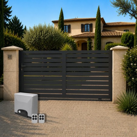 Portail Onyx Aluminium Coulissant Standard Gris avec motorisation offerte TITAN SLIDE