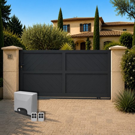 Portail Obsidienne Aluminium Coulissant Standard Gris avec motorisation offerte TITAN SLIDE