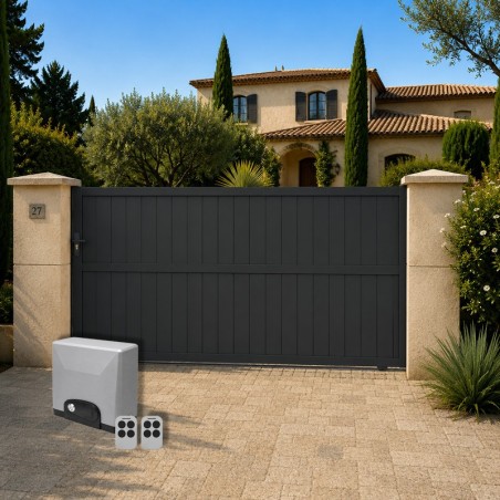 Portail Moldavite Aluminium Coulissant Standard Gris avec motorisation offerte TITAN SLIDE