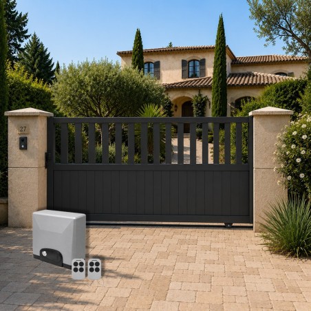 Portail Agate Aluminium Coulissant Standard Gris avec motorisation offerte TITAN SLIDE