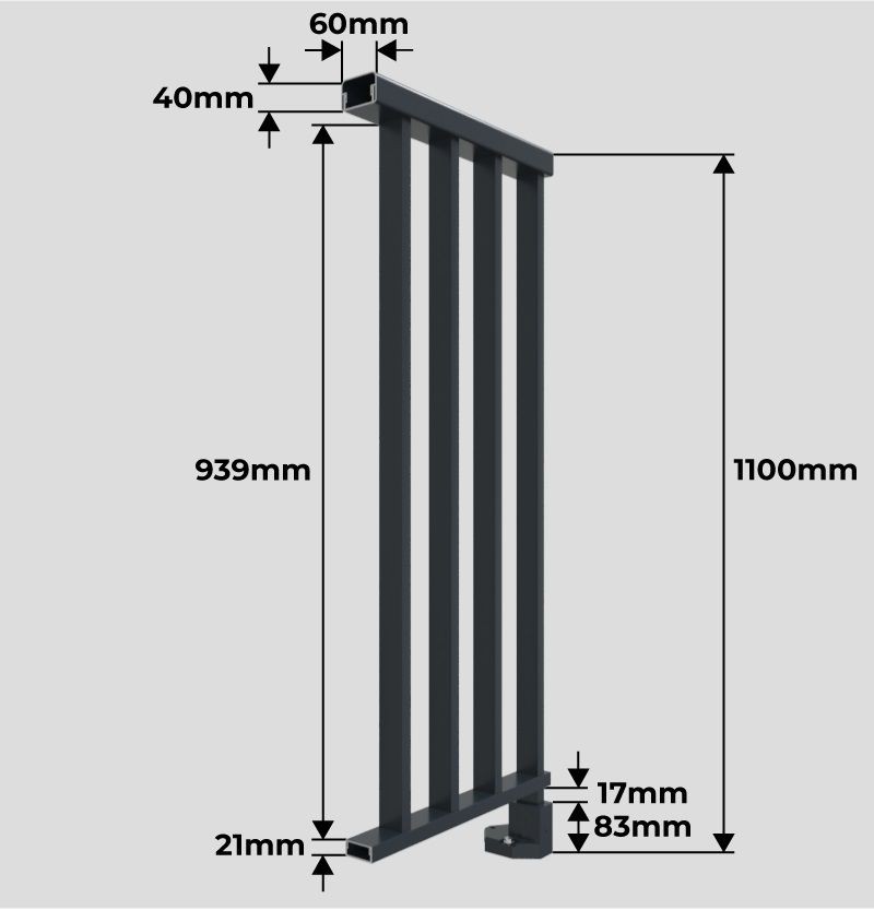 Vue de Coupe Garde Corps Aluminium Classic