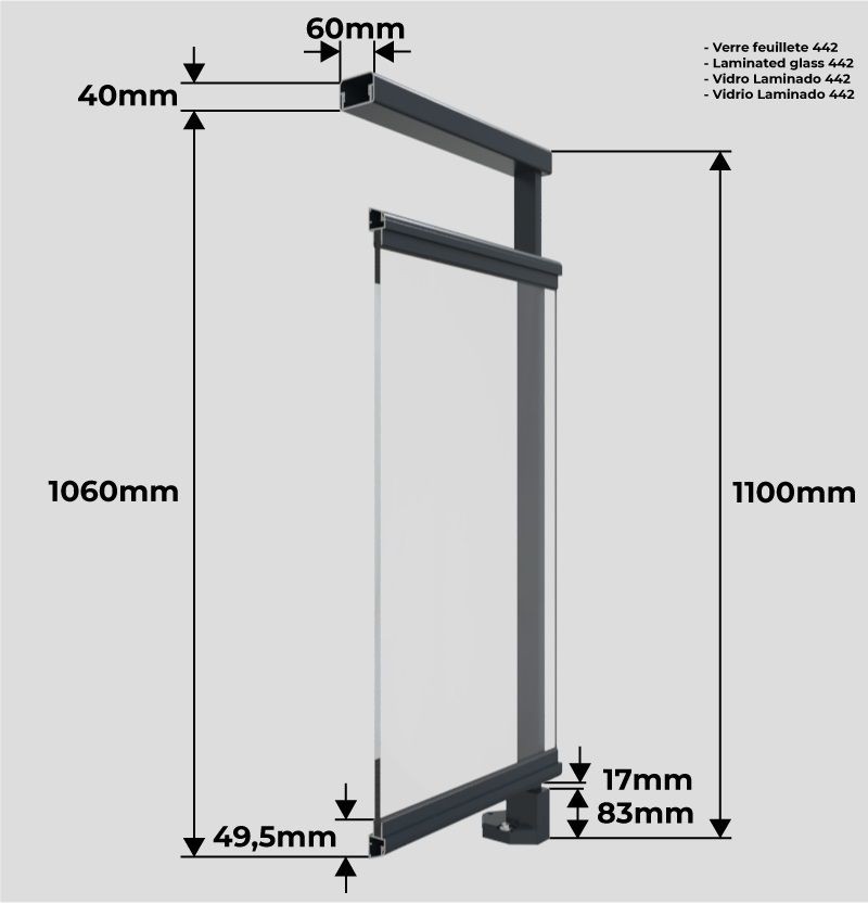 Vue de Coupe Garde Corps Aluminium Contemporain