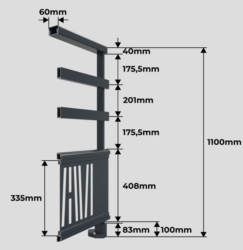 Vue de Coupe Garde Corps Aluminium Personnalisable